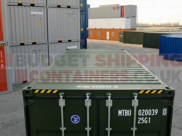 external roof view of a one trip green 20ft high cube shipping container
