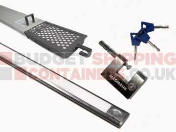Picture shows a Moisture Trap, Padlock with 3 Keys and a 600mm long motion sensor light