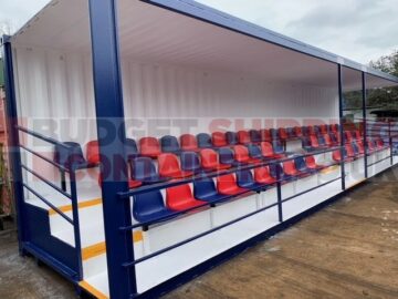 Smart shipping container stadium seating conversion