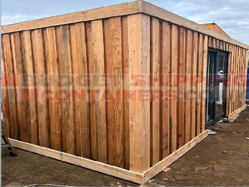 Exterior photo of a 20ft Vertically cladded container