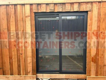 External photo of the door of a 20ft Vertically cladded container