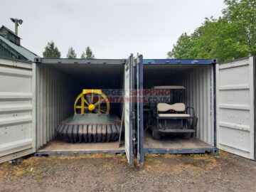 2x 20fts with doros open showing golf cart and hovercraft inside