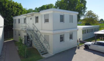 2 story office suite with external stairs, example Containex modular building configuration