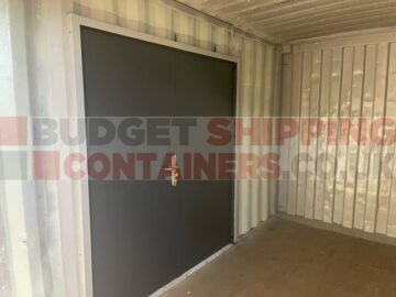 inside view of the personal doors on a 15ft refurbished shipping container in grey