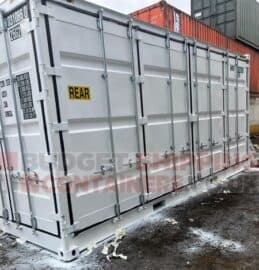 side opening doors of shipping container which has been resprayed white