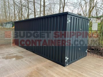 side view of 6m flatpack with corrugated panels and double door