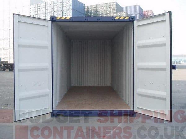 20ft high cube shipping container with doors open showing clean interior