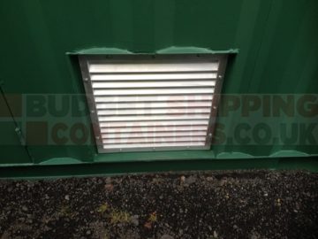 Close up of louvre vent fitted to a shipping container side panel